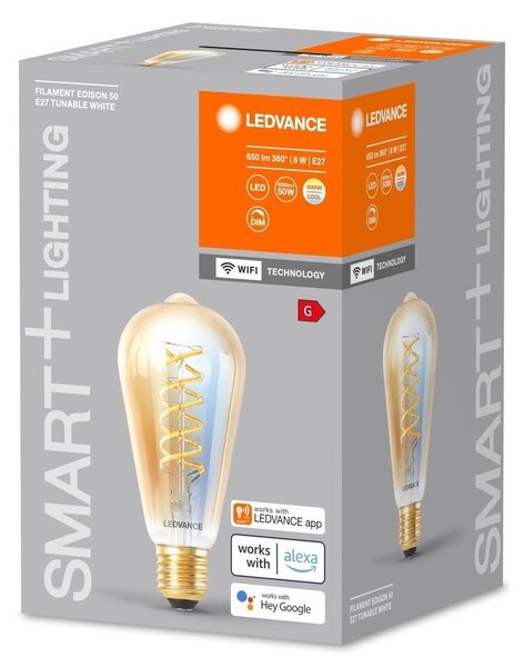 Chytrá WiFi LED stmívatelná žárovka E27 8 W EDISON 50, laditelná bílá