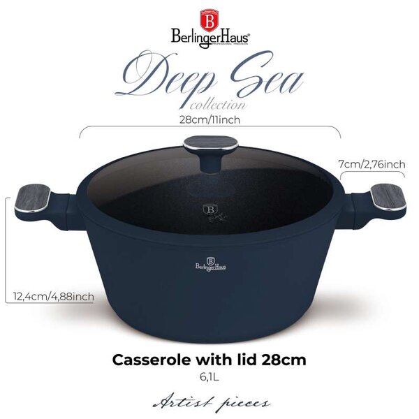 Kastrol s titanovým povrchem a poklicí 28 cm Deep Sea Collection