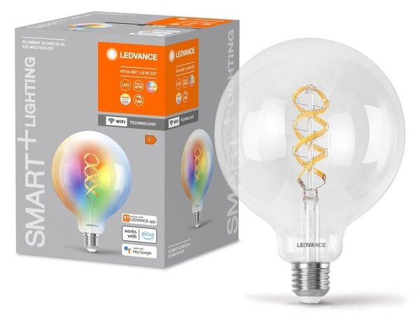 Chytrá WiFi LED stmívatelná žárovka E27 4,8 W GLOBE RGBTW