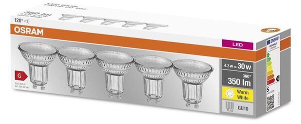 5 ks reflektorová LED bodovka GU10 4,3 W 2700 K BASE, studená bílá