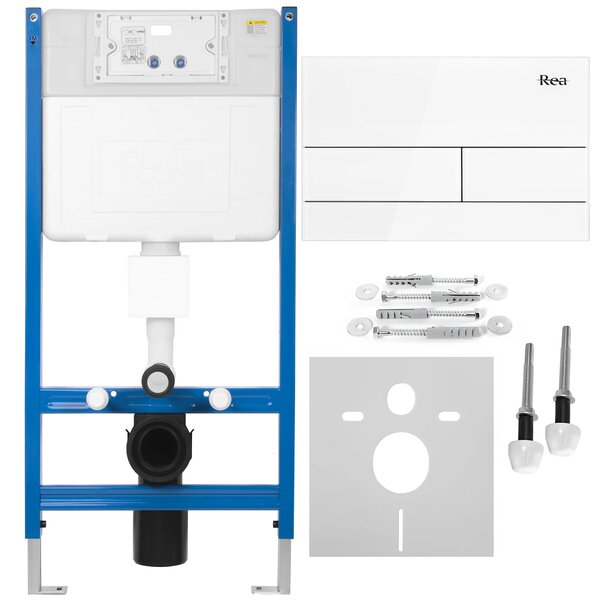 Rea Rea, Podomítkový WC systém K011A-Q + bílé skleněné tlačítko typ T, KPL-E0052