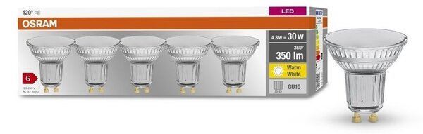 5 ks reflektorová LED bodovka GU10 4,3 W 2700 K BASE, studená bílá