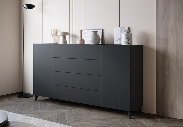 MINIO – Komoda LOKET 182, komoda s zásuvkami, šířka 180 cm, černá barva