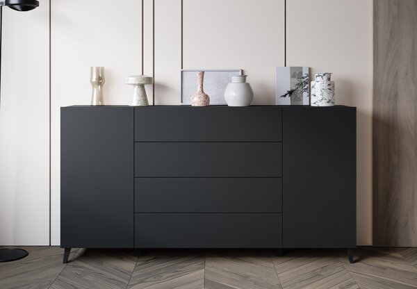 MINIO – Komoda LOKET 182, komoda s zásuvkami, šířka 180 cm, černá barva