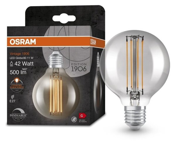 Stmívatelná vintage LED žárovka E27 11 W GLOBE, teplá bílá