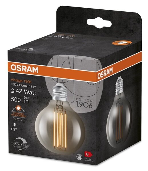 Stmívatelná vintage LED žárovka E27 11 W GLOBE, teplá bílá