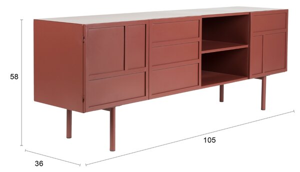 -25 % Dny MOMENTI– White Label Červená kovová komoda WLL DAVIS 105 x 36 cm