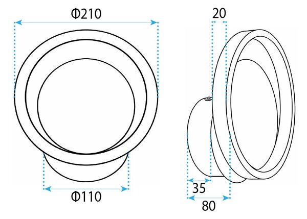 Toolight Toolight, LED nástěnné svítidlo 21 cm, 8W, 500lm, APP1915-W, černá, OSW-66061