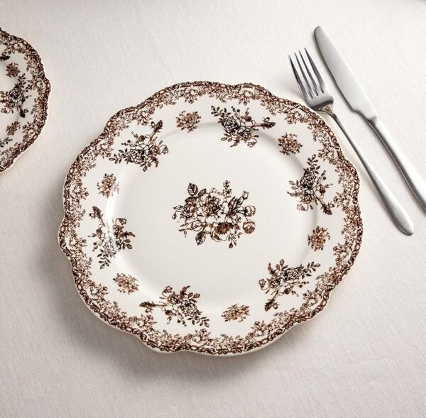 Porcelánová jídelní sada Hnědé květy – 12dílná, pro 4 osoby