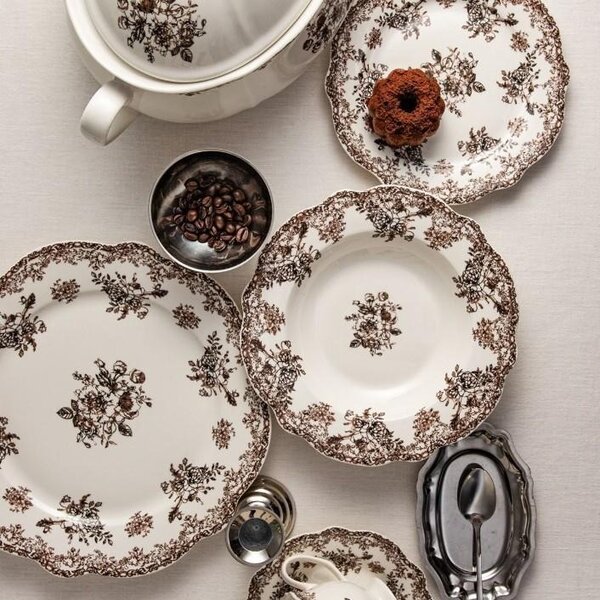 Porcelánová jídelní sada Hnědé květy – 12dílná, pro 4 osoby