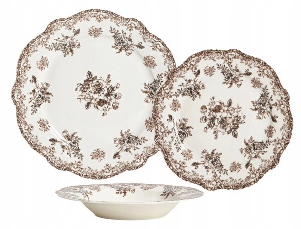 Porcelánová jídelní sada Hnědé květy – 12dílná, pro 4 osoby