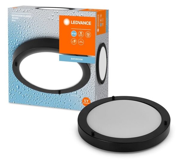 Černé koupelnové LED stropní svítidlo E27 CLASSIC ROUND