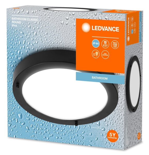 Černé koupelnové LED stropní svítidlo E27 CLASSIC ROUND