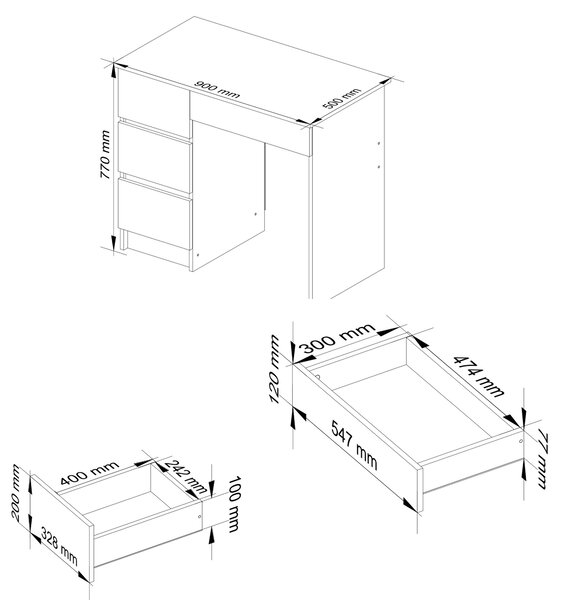 Ak furniture Psací stůl A-7 90 cm bílý/šedý levý