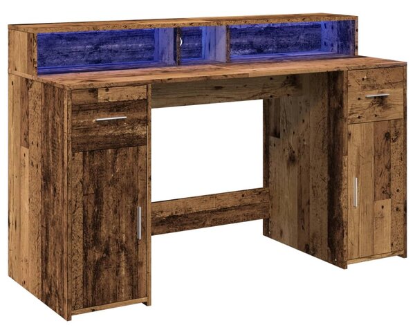 Psací stůl s LED světly old wood 140x55x91 cm kompozitní dřevo 3309427