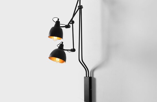Nordic Design Černá kovová nástěnná lampa Cobain II