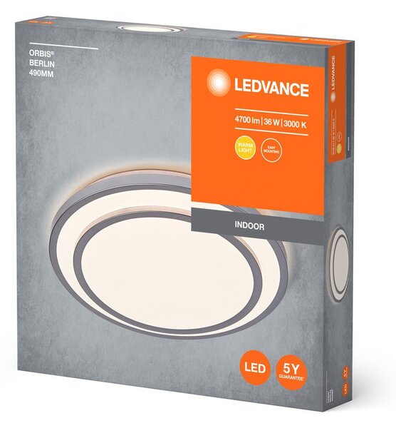 LED stropní svítidlo stříbrné 36 W BERLIN 490 mm, teplá bílá