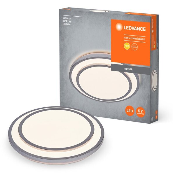 LED stropní svítidlo stříbrné 36 W BERLIN 490 mm, teplá bílá