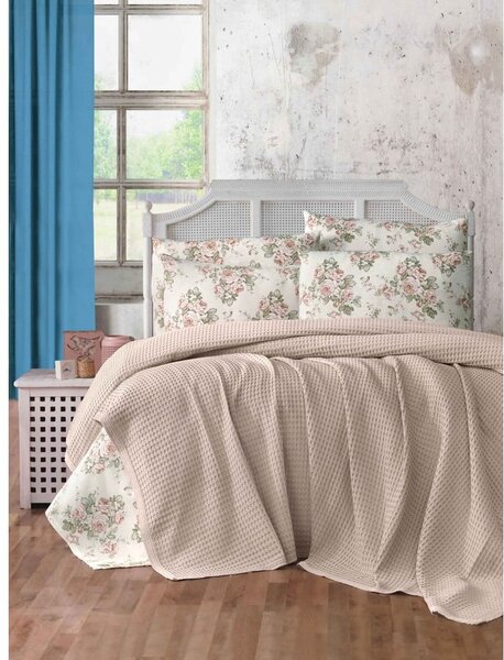 Světle hnědý bavlněný přehoz 220x240 cm Waffle – Mila Home