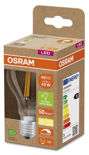 Ultra účinná LED žárovka E27 CLASSIC 2.6 W, teplá bílá