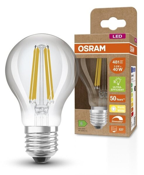 Ultra účinná LED žárovka E27 CLASSIC 2.6 W, teplá bílá