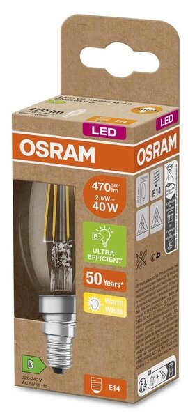 Ultra účinná LED žárovka E14 CLASSIC 2.5 W, teplá bílá