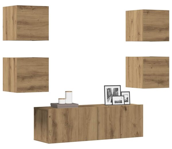 Sada 5 kusů nástěnné TV skříňka dub artisan kompozitní dřevo 3329146