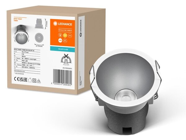 Šedé LED podhledové svítidlo 5 W SPOT 70mm, teplá bílá