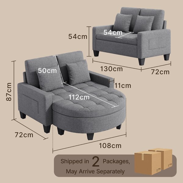 Dvoumístná pohovka s odklápěcí částí BEALIFE, rozměry 130x72x87 cm | S úložným prostorem pod sedací částí | Šedá | AR59
