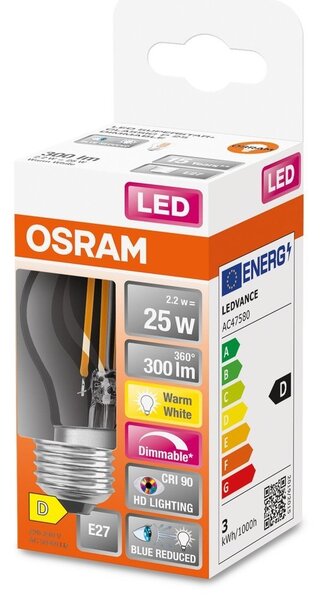 Průhledná LED žárovka E27 SUPERSTAR CRI 90, teplá bílá