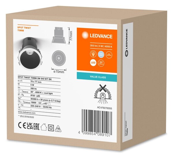 Černé LED podhledové svítidlo 5 W SPOT 70mm, studená bílá