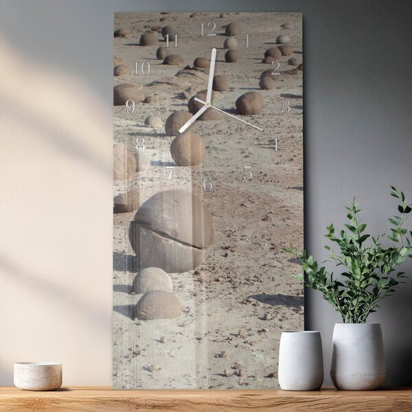 Skleněné hodiny vertikální Plážové kameny zsppb-30x60-00094396