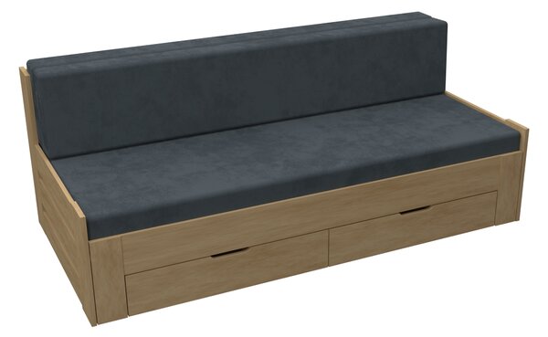 Dřevená rozkládací postel Oto smrk s roštem a úložným prostorem - Šedá, Vysoké, Molitanová rozkládací 16 cm Standard