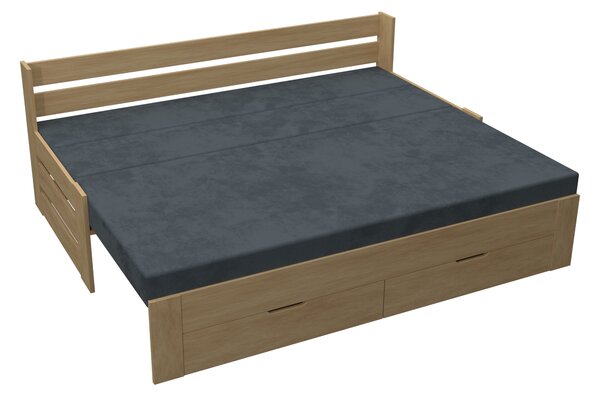 Dřevená rozkládací postel Oto smrk s roštem a úložným prostorem - Šedá, Vysoké, Molitanová rozkládací 16 cm Standard