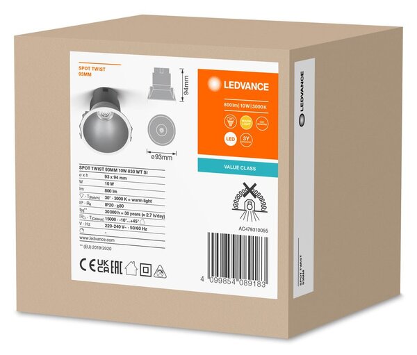 Šedé LED podhledové svítidlo 10 W SPOT 93mm, teplá bílá