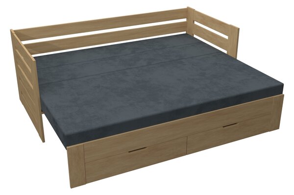 Dřevená rozkládací postel Oto smrk s roštem a úložným prostorem - Šedá, Vysoké, Molitanová rozkládací 16 cm Standard