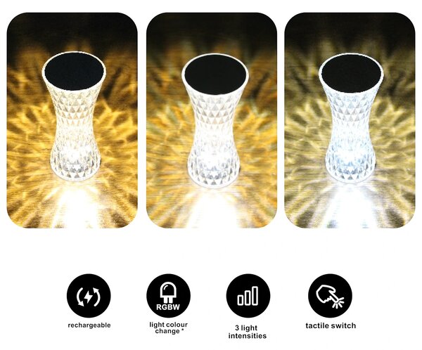 Stolní lampa Tower, 1x transparentní PVC stínítko, RGB