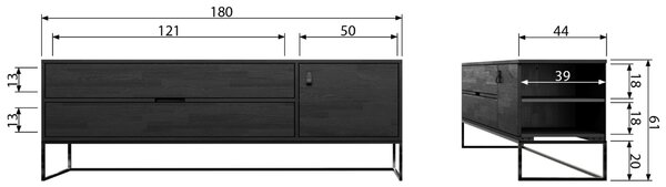WOOOD Černý jasanový TV stolek Frax 180 x 40 cm