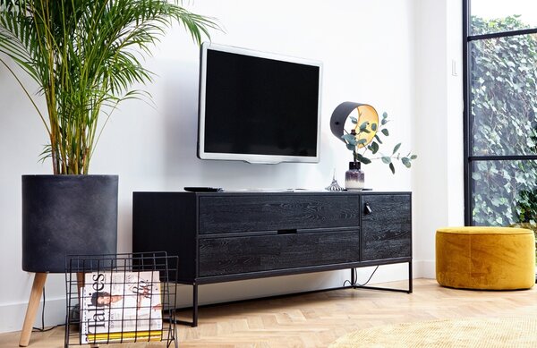 WOOOD Černý jasanový TV stolek Frax 180 x 40 cm