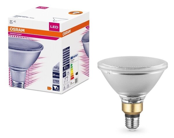LED bodovka IP65 E27 12 W PARATHOM, teplá bílá