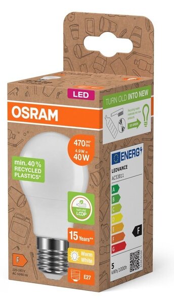LED žárovka z recyklovaného plastu E27 STAR 4.9W, teplá bílá