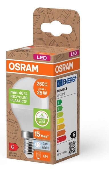 LED žárovka z recyklovaného plastu STAR E14, studená bílá