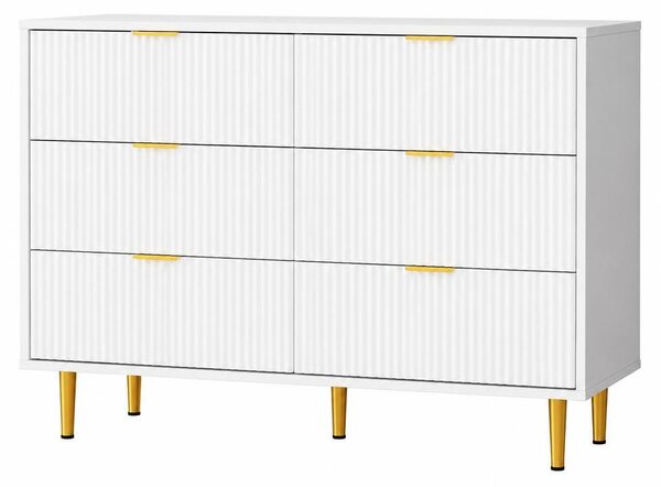 Sada dvou komod s 6 zásuvkami, rozměry 100x40x75 cm, s reliéfními předními plochami ve tvaru vln, komody na nožkách, barva: teplá bílá