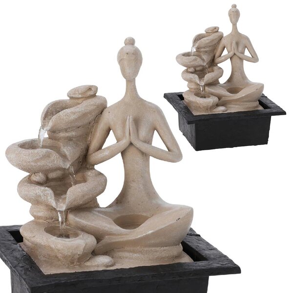 Zahradní fontána s osvětlením Yogi2, 21,5x18x28,5 cm, polistone, béžová