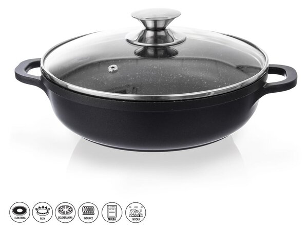Kastrol s nepřilnavým povrchem Pfluon Granit se skleněnou poklicí Orion Grande, ⌀ 28 cm