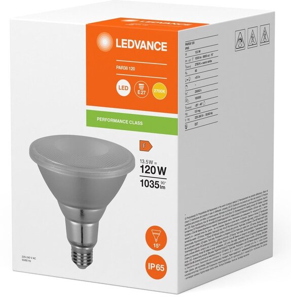 Reflektorová LED bodovka E27 PAR38 15°, telá bílá