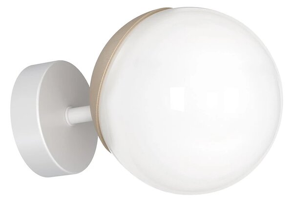 Nástěnné svítidlo Sfera, 1x bílé skleněné stínítko, w/dřevo