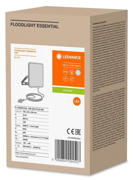 Venkovní LED reflektor ESSENTIAL se zástrčkou 10 W, studená bílá