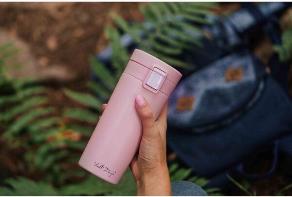 Růžový cestovní termohrnek Vialli Design Fuori, 400 ml