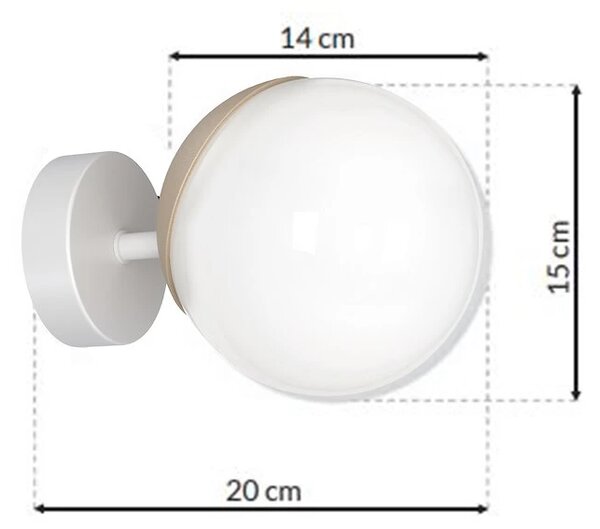 Nástěnné svítidlo Sfera, 1x bílé skleněné stínítko, w/dřevo